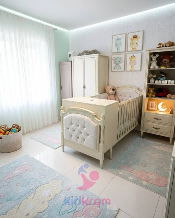 سرویس خواب نوزاد نوجوان مدل رومانتیک ( با جنس چوب و رنگ)